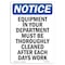 Signmission OSHA Notice, 5" Height, NOTICE Equipment Must Be Cleaned After Work Sign, 5" X 3.5", Portrait OS-NS-D-35-V-15643 - alternate 1